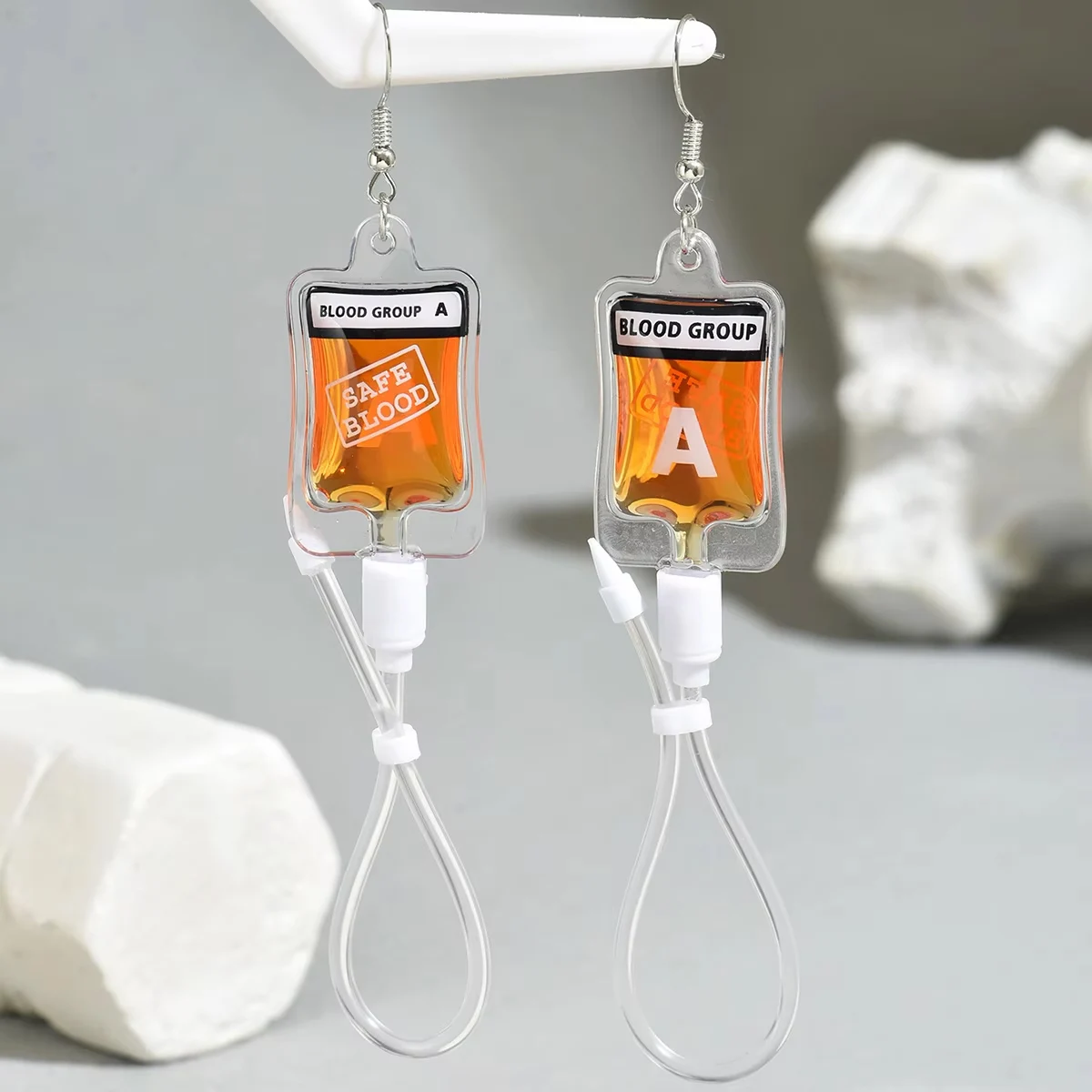 Obega Blood Bag A B O AB Drop Fish Hook Earrings For Women  Funny Novelty Gothic Vampire Horror Dangle Earrings  Party Jewelry