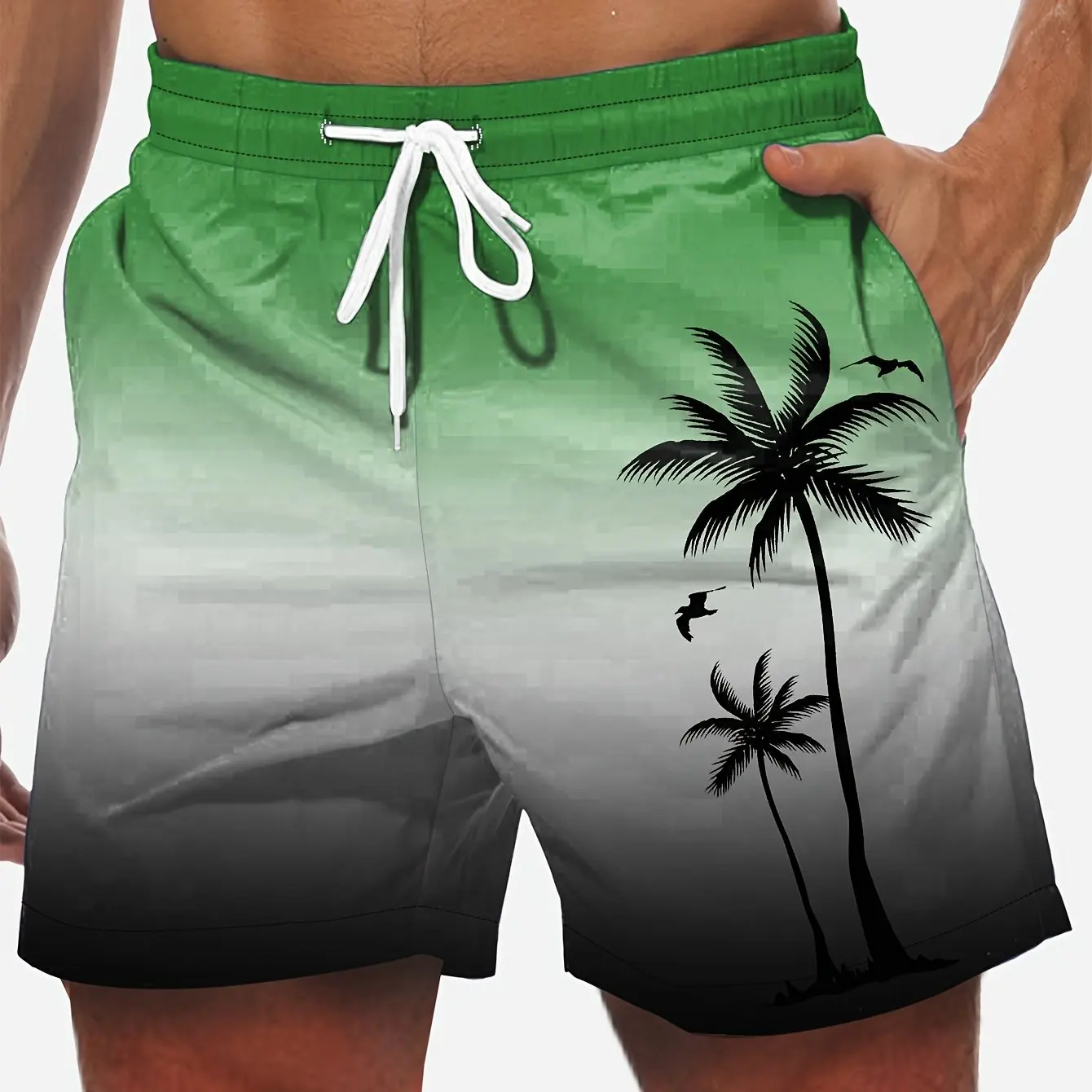 Men's Hawaii Beach Sexy Board Shorts Quick Dry Coconut Tree Summer Big Size Swimwear Men 3D Casual Sport Swim Wear Trunks Stripe