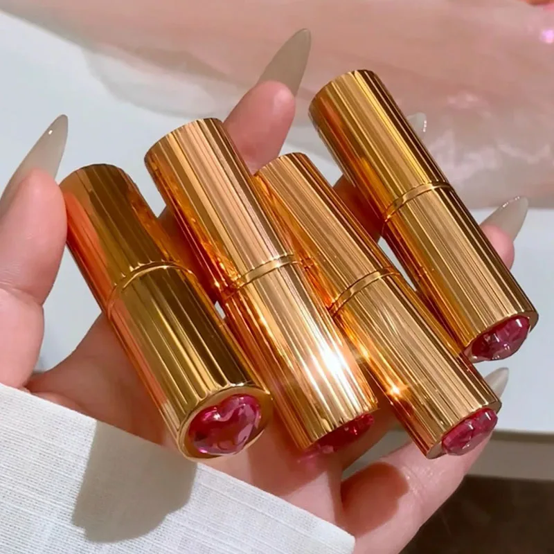CT 4 Colors Pink Diamond Heart-Shaped Lipstick Luminous Lip Glow and Two Color Heart Shape Powder Blusher Nature Flawless Makeup