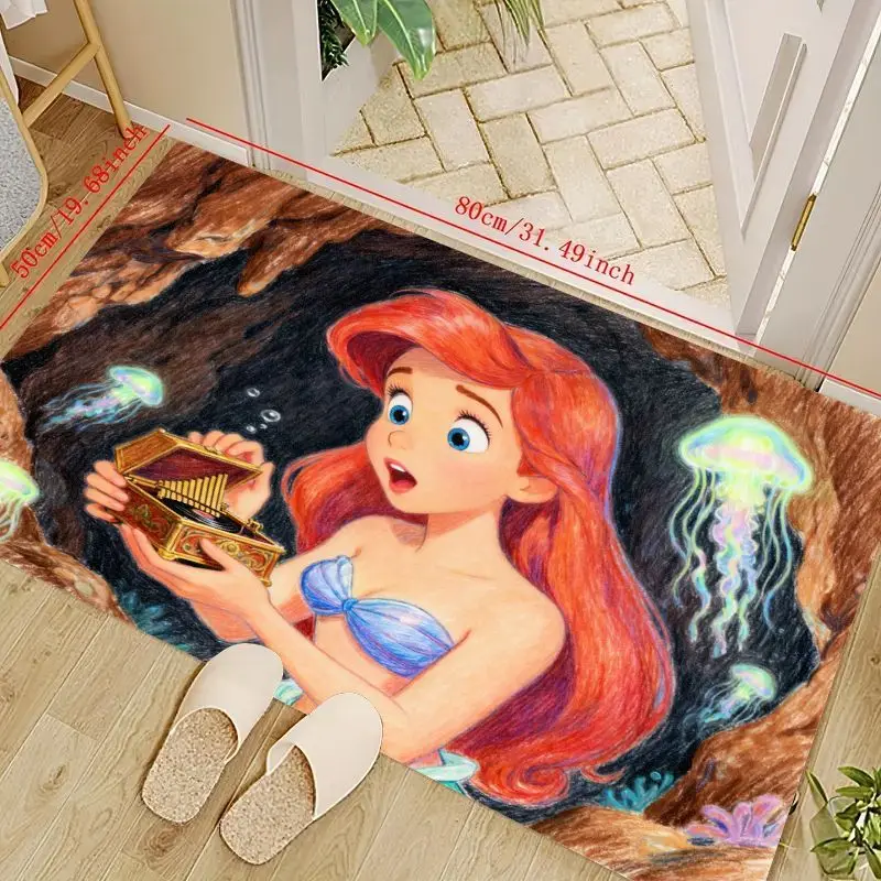 

1 шт., напольный коврик с рисунком принцессы Диснея Ариэль Русалочки, 50x80 см (19,68x31,49 дюйма), милая подводная медуза и музыкальная шкатулка De