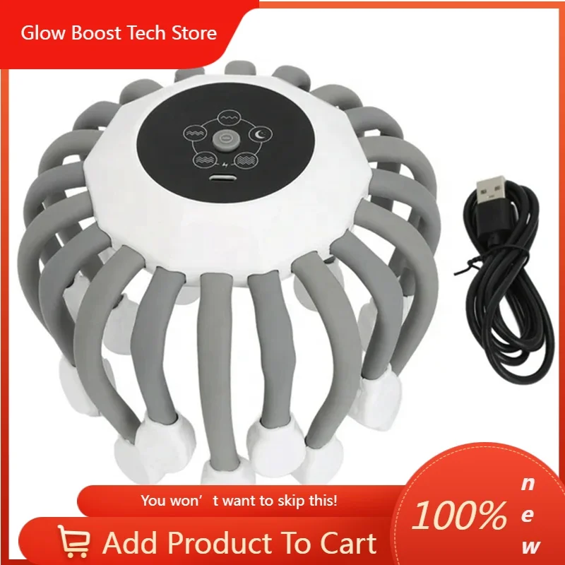 

NYNew Arrivals Head Relaxation Vibration in-Built Music Light Head Massage Device 20 Claw Octopus Electric Head Massager