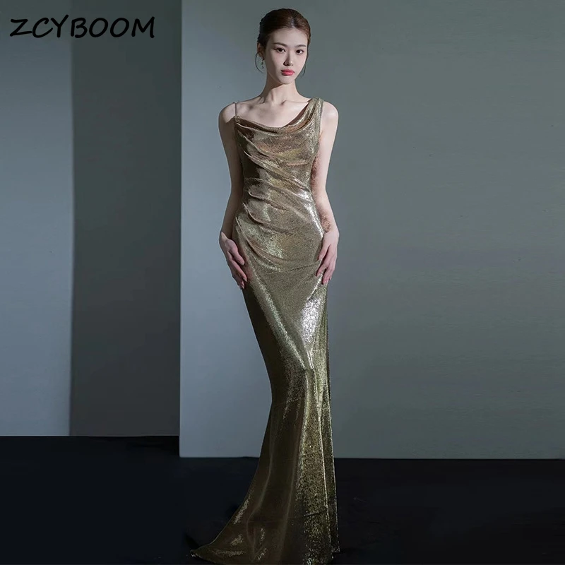 Elegant Sequin Backless Sleeveless Sexy Mermaid  Evening Dresses For Women 2024 Spaghetti Strap Dresses For Formal Occasions