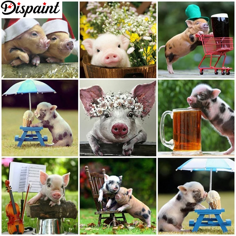 

Dispaint Full Square/Round Drill 5D DIY Diamond Painting "Animal pig flower" 3D Embroidery Cross Stitch 5D Home Decor Gift