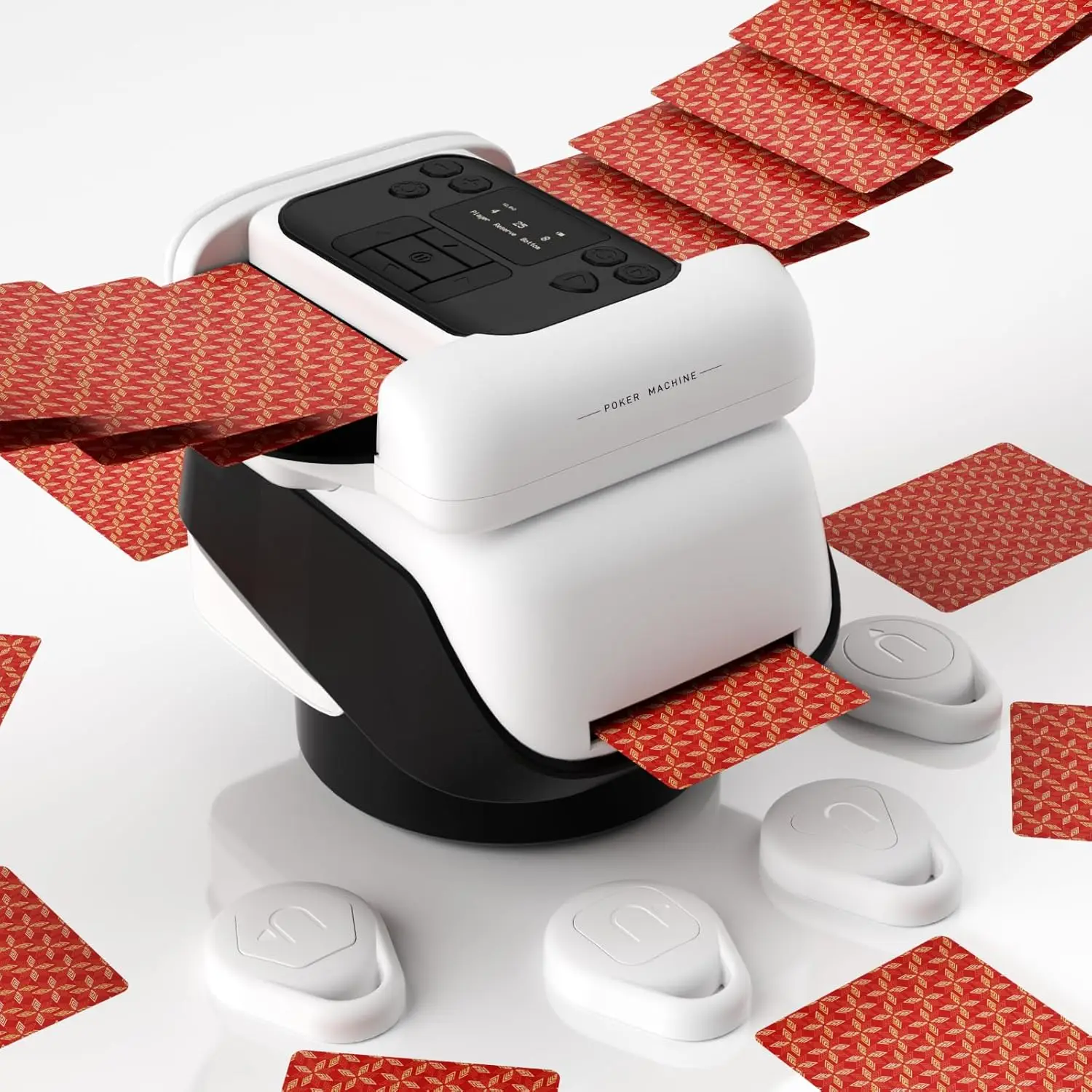 

Автоматический шаффлер и дилер для карт для покера, UNO, Phase 10, Texas Hold'em - ультратихий, перезаряжаемый, с беспроводными пультами дистанционного управления