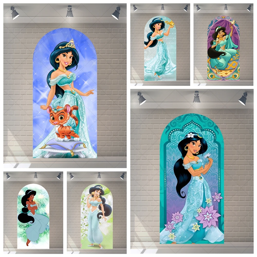 Disney Princess Jasmine Aladdin\'s lamp Cartoon Kid Birthday Party Arch Backdrop Custom Child Photography Poster Decor Background