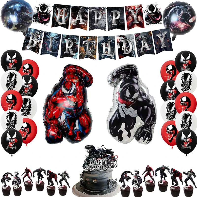 Venom Theme Birthday Party Decoration Banner Balloon Backdrop Cake Topper Supplies Baby Shower