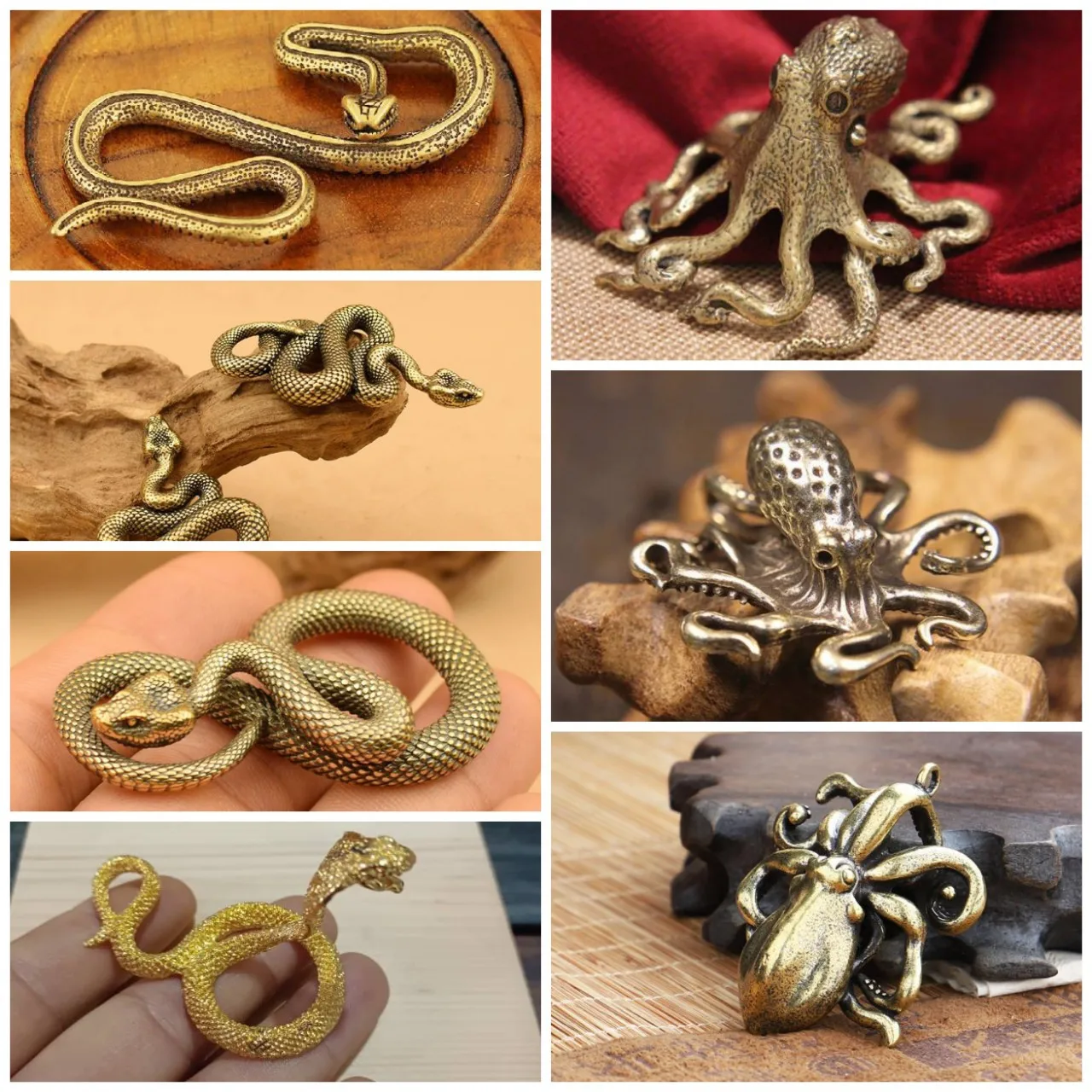 

Ba Fang Na Cai Tea Pet Keychain Handmade Snake Plated Copper Octopus Snake Handle