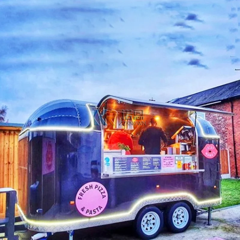 Fully Equipped Caravan Bar Vending Carts Trailers Kitchen For Van Mobile Food Trailer White Coffee Cart