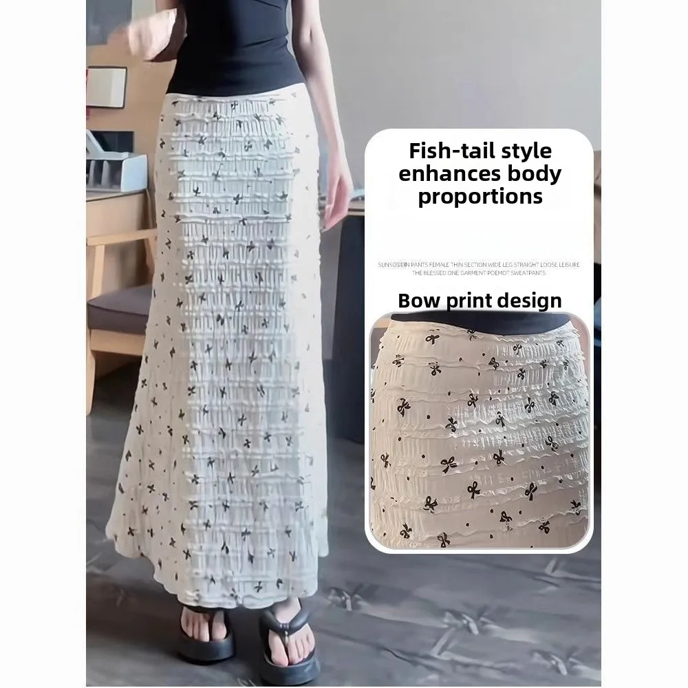 

Летняя белая юбка с бантом и цветочным кружевом, приталенная, длинная, в корейском стиле, для повседневной носки, многоярусная, из полиэстера