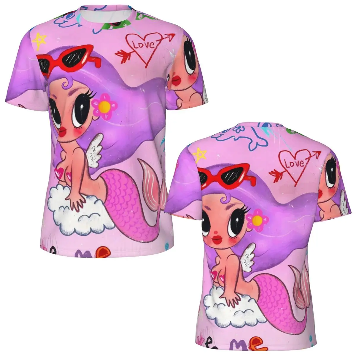 K-Karol G Purple Mermaid Paradise Sketch T-Shirt Harajuku Gym T Shirts Short Sleeve Breathable Tops Beach Vintage Oversized Tees