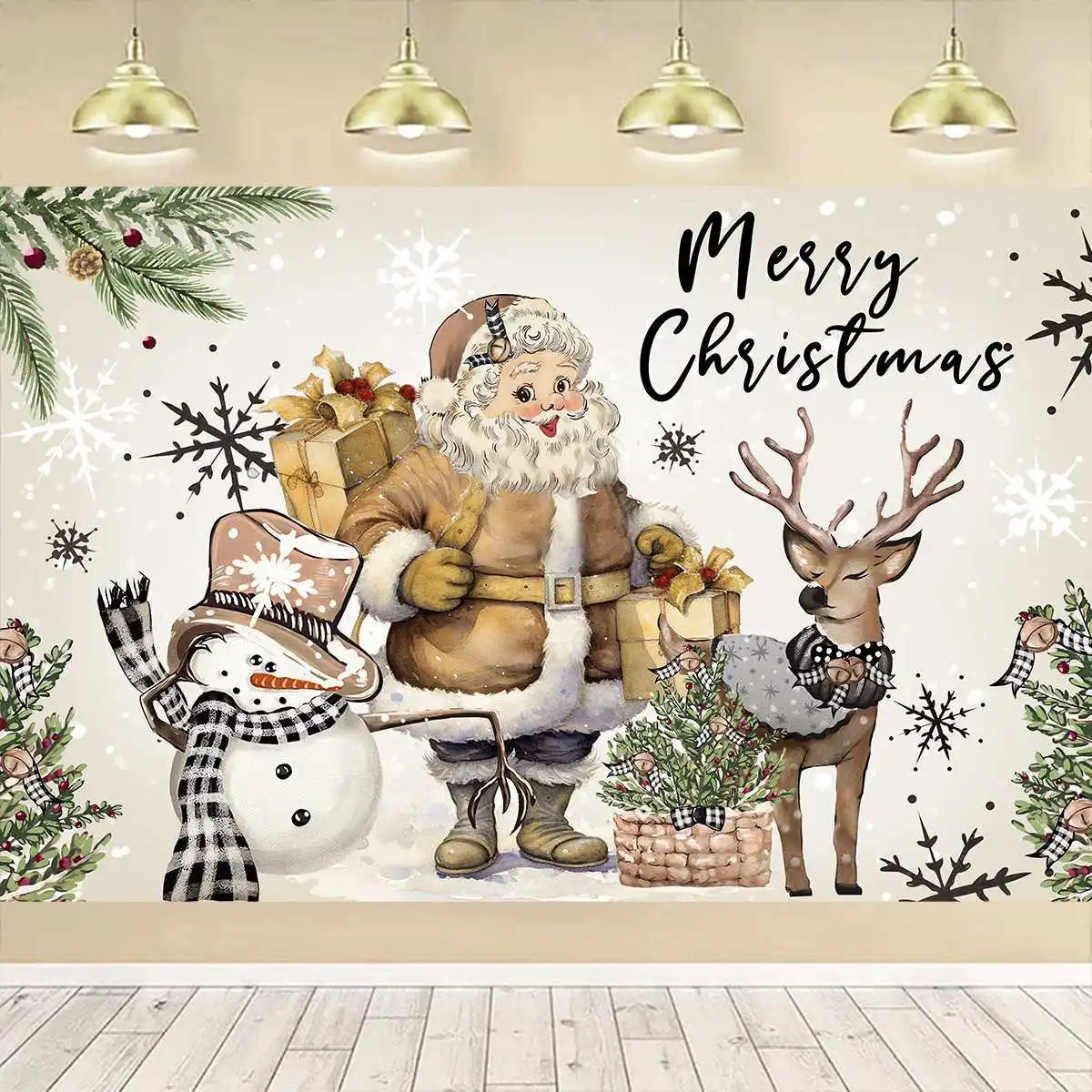 Christmas Santa Claus Elk Backdrop Merry Christmas Decorations For Home 2023 Xmas Navidad Noel Gifts Happy New Year 2024