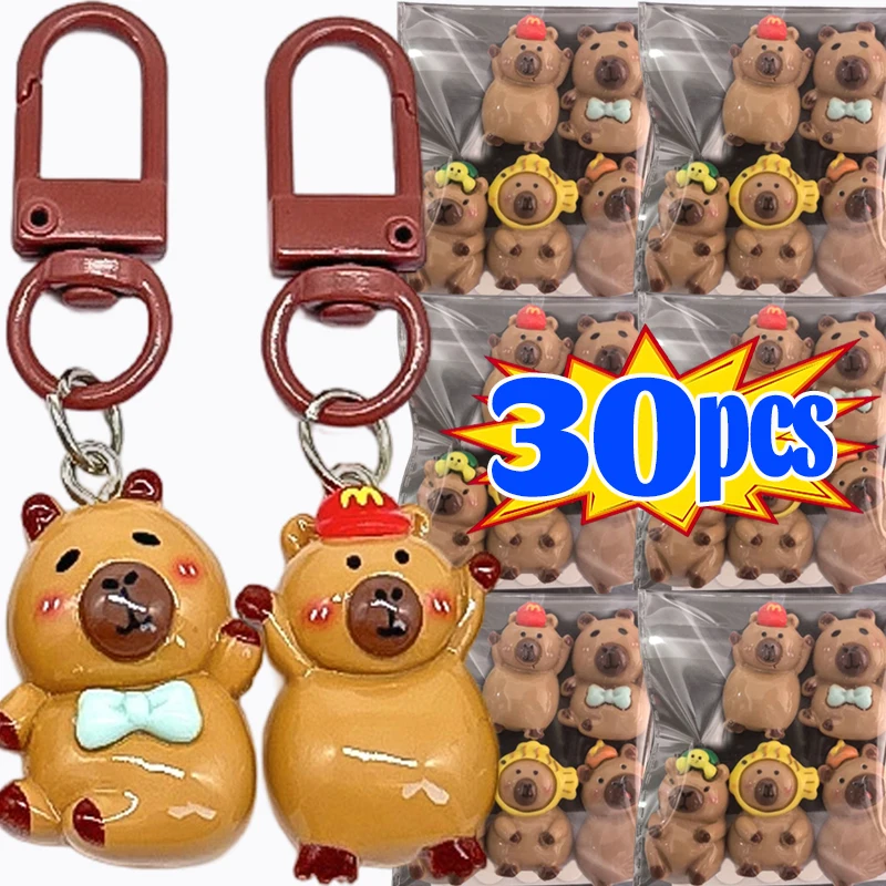 Llaveros de capibara de resina, dijes divertidos de dibujos animados, pendientes de animales brillantes con parte posterior plana, llaveros, accesorios para hacer joyería DIY, 1/30 Uds.