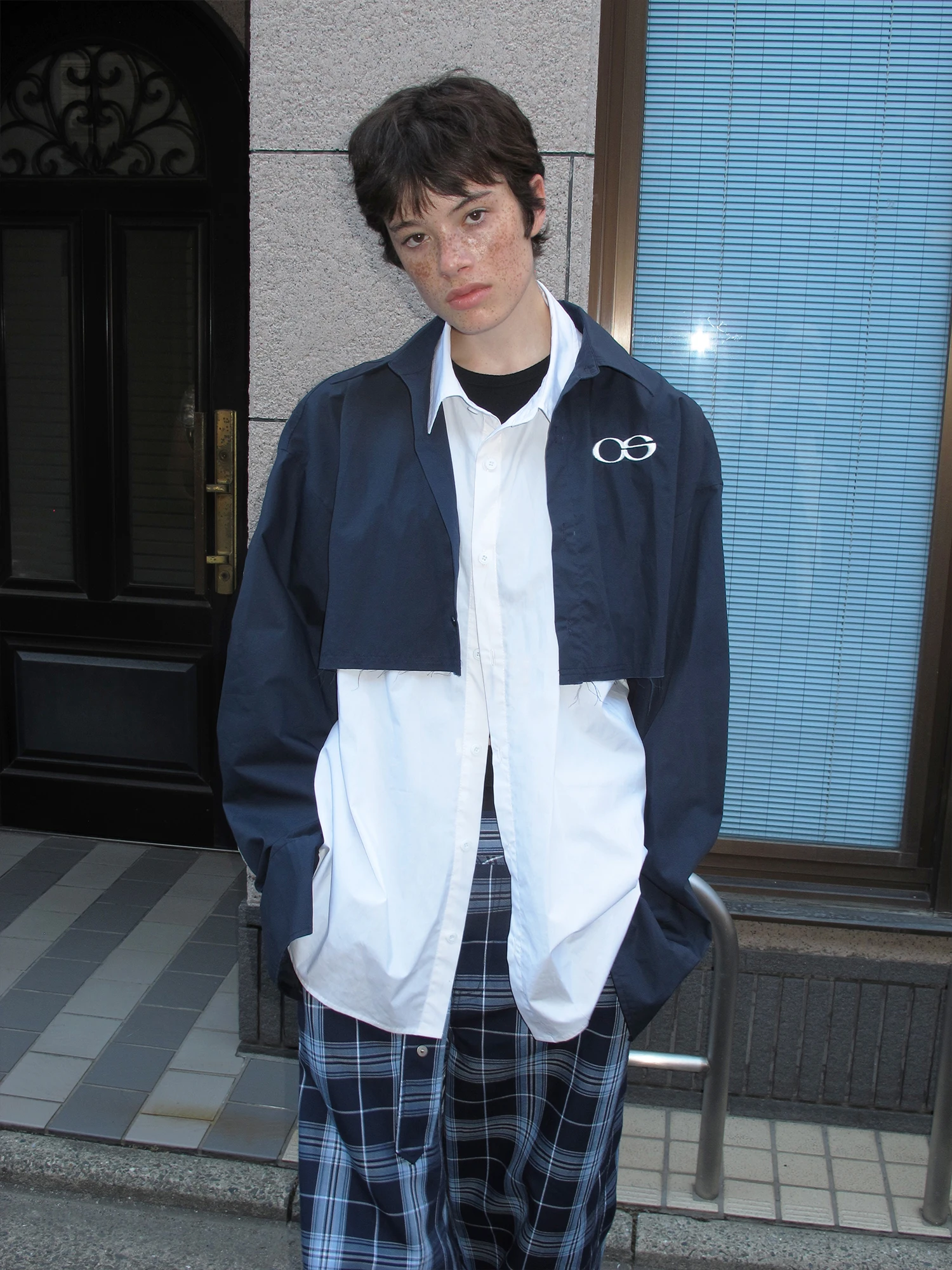 Casual Loose Cotton Shirt Casse Sango Embroidered Detachable Two-Way Wear Color Block Structure Vintage Boys Autumn Long Sleeve