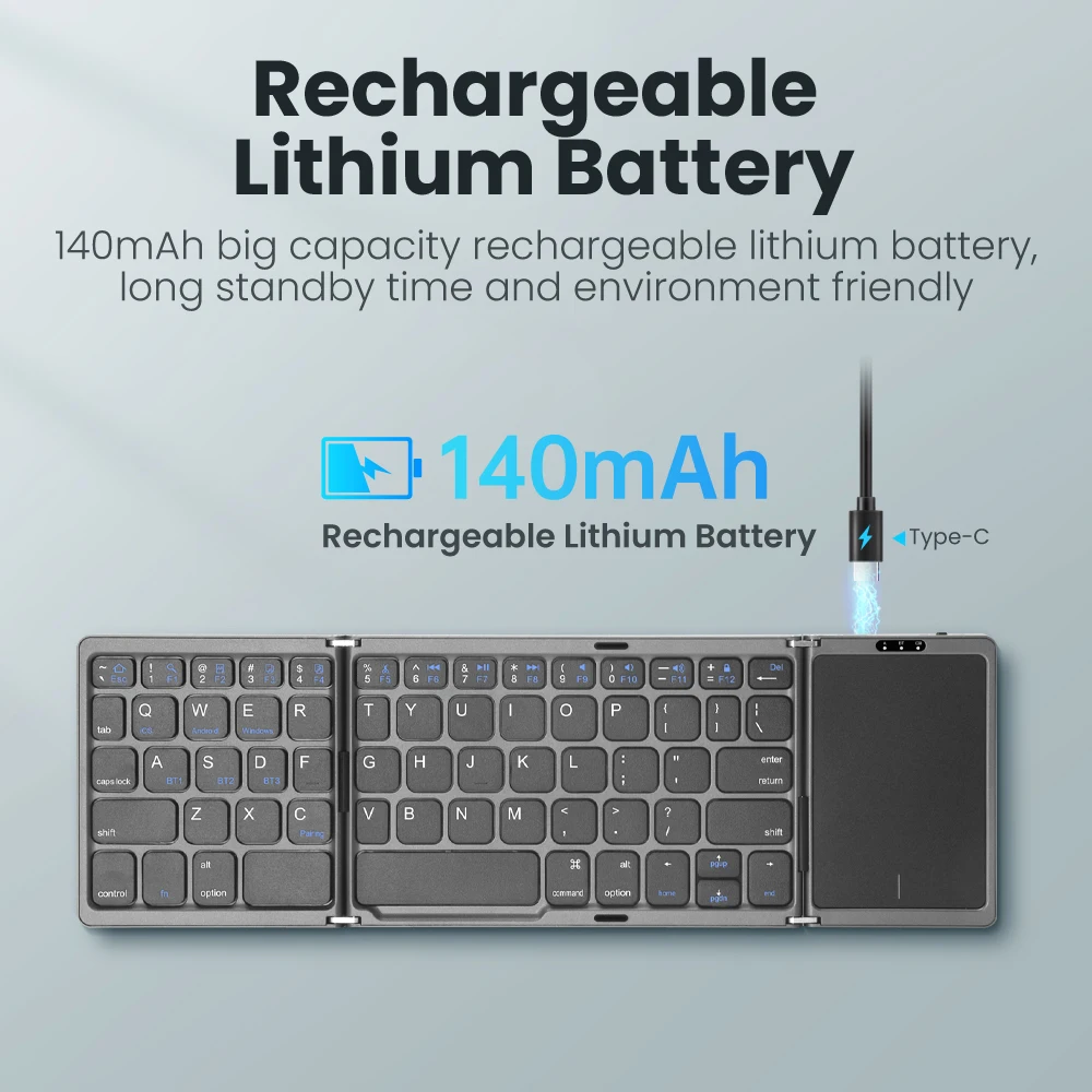 لوحة مفاتيح بلوتوث لاسلكية قابلة للطي، لوحات مفاتيح صغيرة قابلة للطي مع لوحة لمس للكمبيوتر الشخصي، ماك، الذكي، ويندوز، iOS، أندرويد