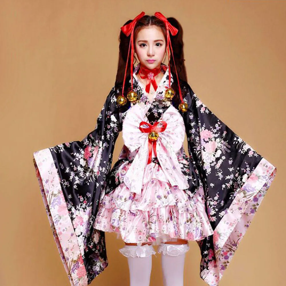 Kimono giapponese Sakura Lolita abiti donna Gothic Maid Outfit Dress costumi di Halloween Costume Cosplay Anime