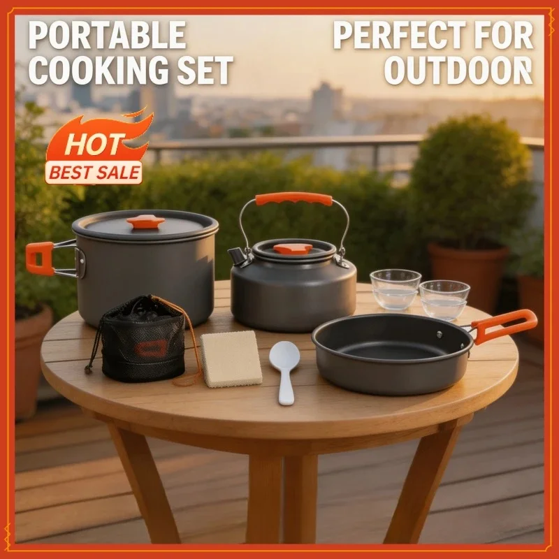 10Pcs Ultralight Aluminum Camping Cookware Set Pot Kettle With Storage Bag for Hiking Picnic Outdoor Travel