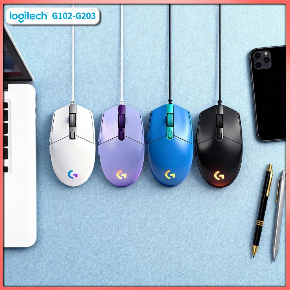 Logitech G102 Gaming Mouse HERO High Precision Sensor 1ms Response Time RGB Lighting 6 Custom Keys for Pro Gamers Office Use