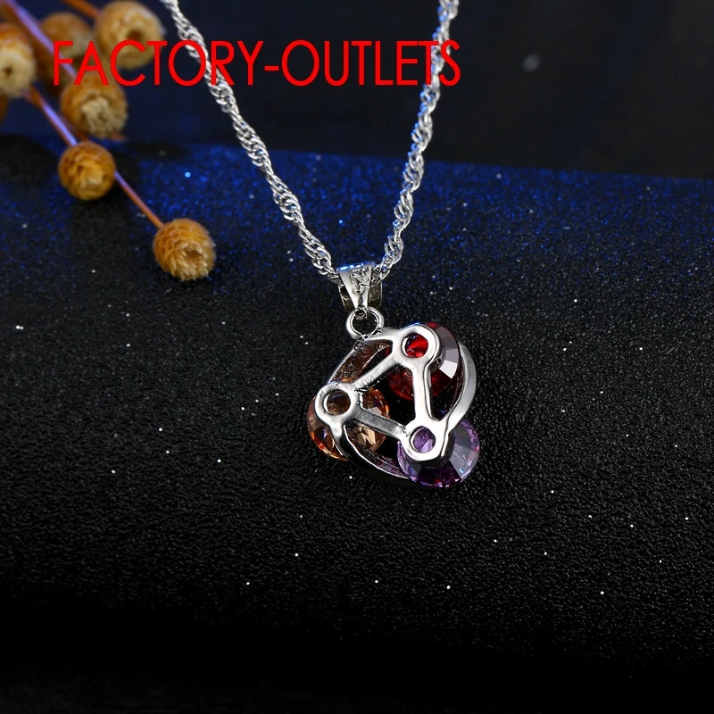 Real 925 Sterling Silver Fashion Jewelry Set For Women Girl Pendent Necklace Hoop Earrings CZ Cubic Zircoina Anniversary Party