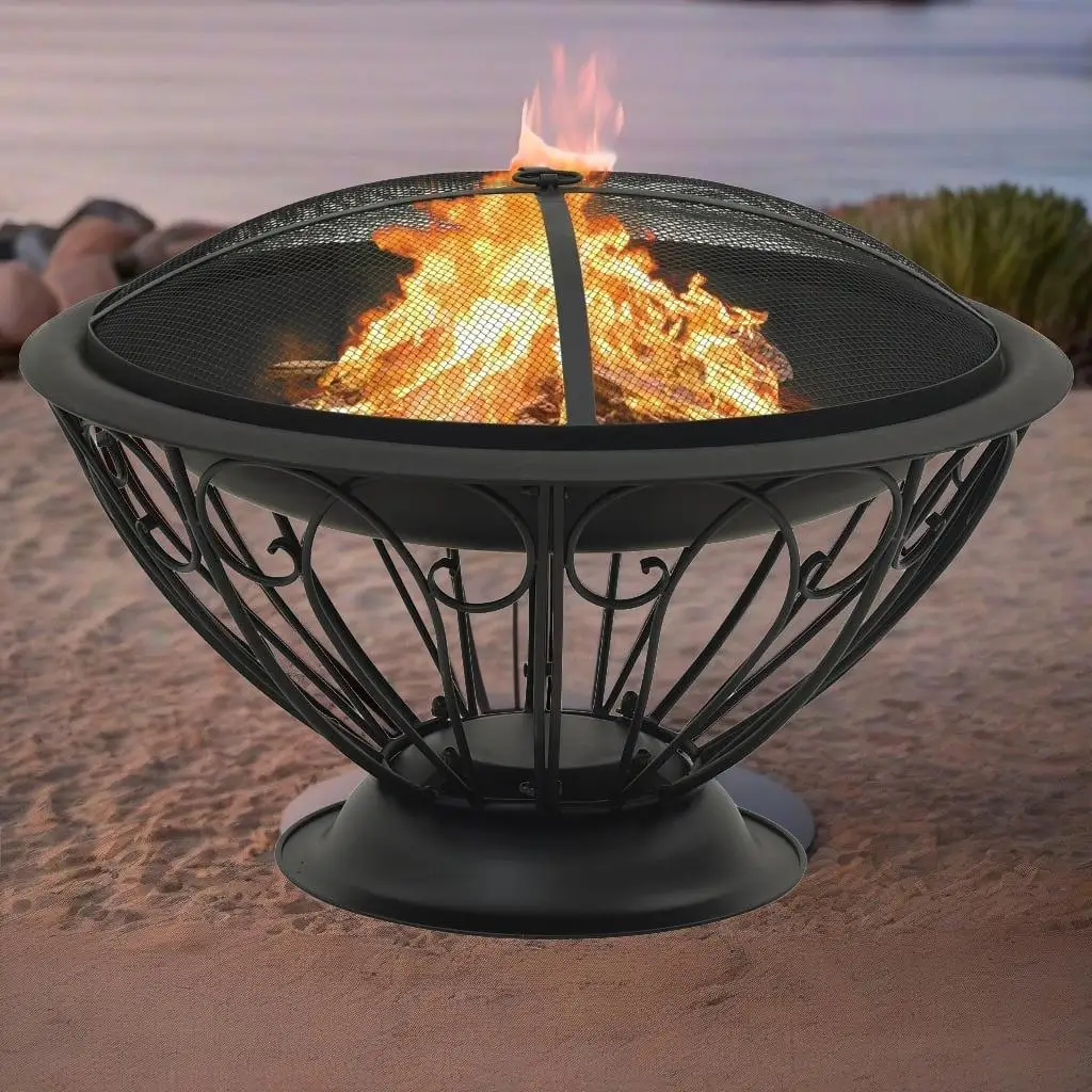 XXL 29.5 Steel Fire Pit with Poker - Outdoor Patio Heater & Fireplace for Camping, Backyard, BBQ