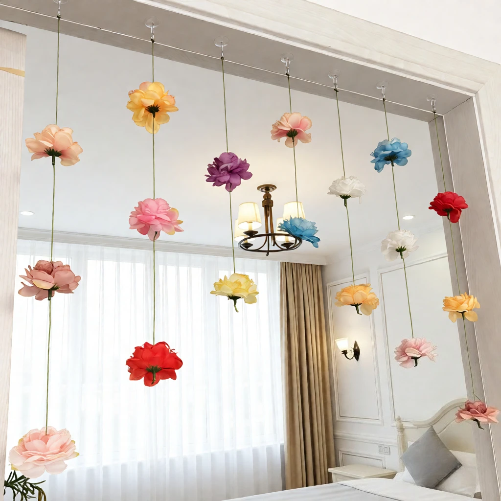 

Занавеска для дома с 18 цветами и 7 стеблями роз, романтическая занавеска для комнаты, дверная занавеска с камелиями без сверления, подвесная занавеска для спальни