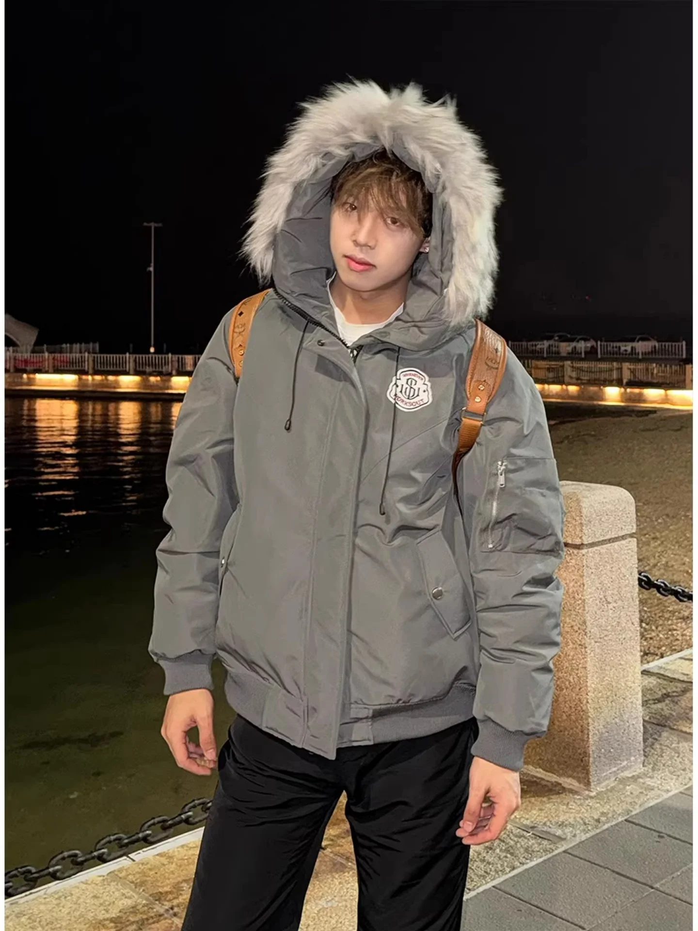 

Мужская зимняя куртка с меховым воротником и капюшоном, утепленная пухом, в стиле ретро, американский хлопковый рабочий пуховик для молодежи