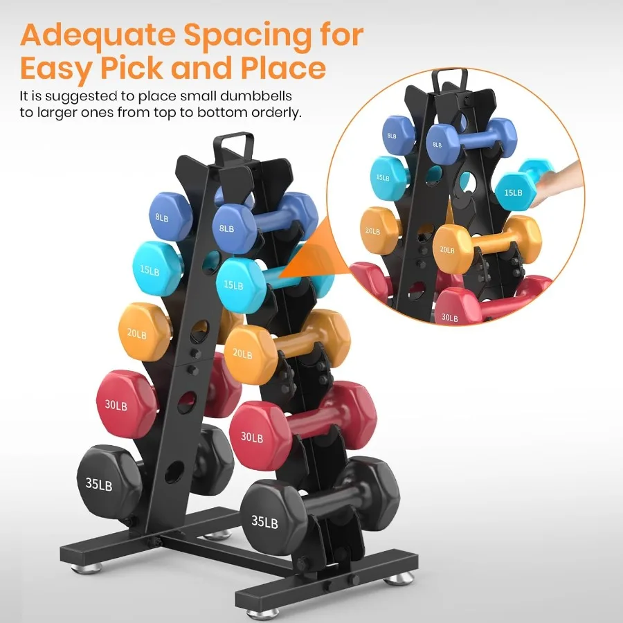 حامل رف أوزان معدني من AFrame لتخزين صالة الألعاب الرياضية المنزلية: منظم مجموعة الدمبل مع مقبض لمعدات تدريب القوة المثالية f