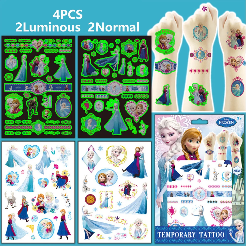 

4pcs/pack Disney Frozen Princess Luminous Tattoo Stickers Arm Face Body Art Glowing Temporary Tattoos Sticker Toy Party Supplies