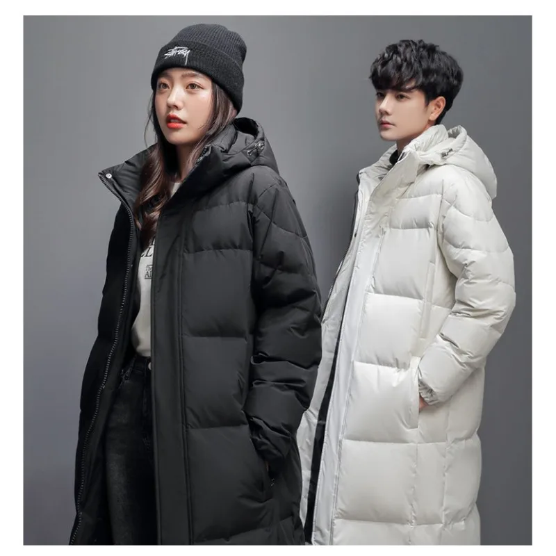 Warm Winter Men Down Jacket Long Down Coat Couple White Duck Down Outerwear Brand Black White Puffer Jacket New Parkas