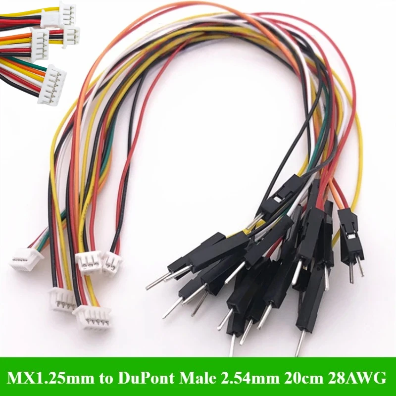 

10/30/50Pcs/lot MX1.25mm to DuPont 2.54mm Male Terminal Wire 2P/3P/4P/5P/6P Cable Connector Length 20cm 28AWG electronic wire