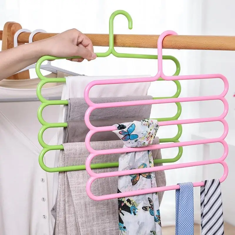 5 Tier Pants Hanger Multi Layer Non Slip Durable Adjustable Space Saving Household Storage Rack
