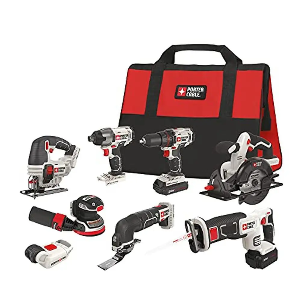 20V MAX* 8-Tool Combo Kit Drill/Driver Impact Driver Circular Saw Reciprocating Saw Compact Design High Torque LED Light