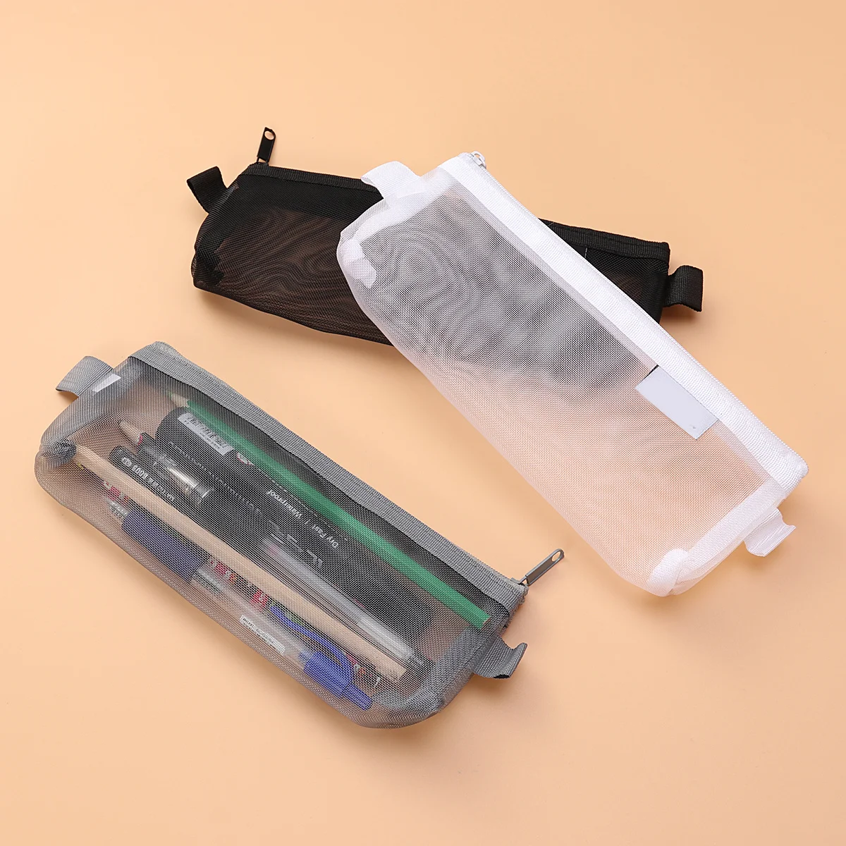 

3pcs Zipper File Bags Transparent Mesh Organizer For Pens Toiletries Cosmetics Travel Storage Pouches Multipurpose Document