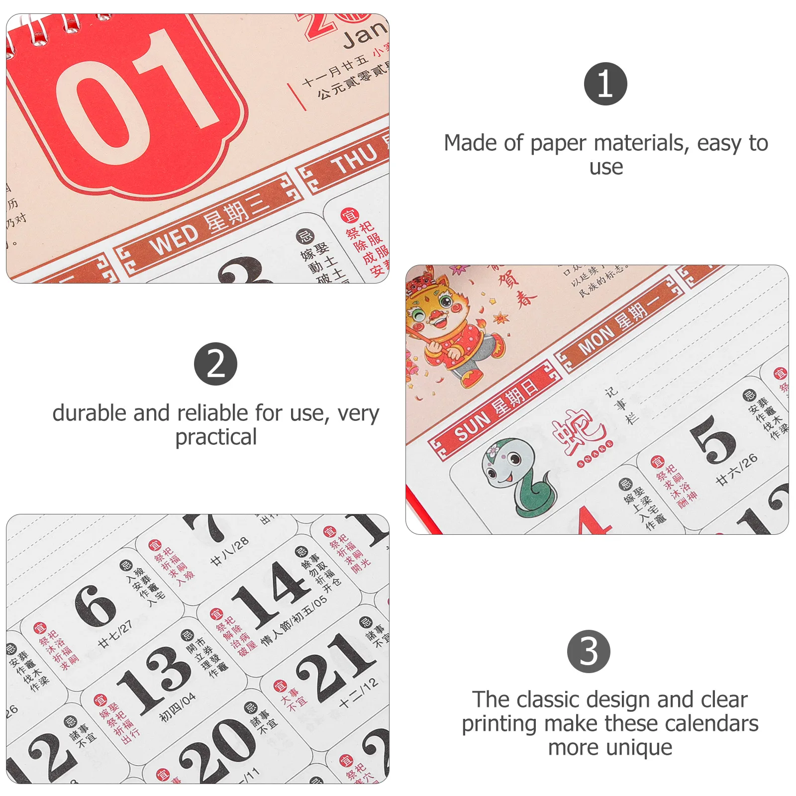 

Year of The Dragon Calendar Monthly Lunar Wall Traditional Display Paper Hanging Chinese Style