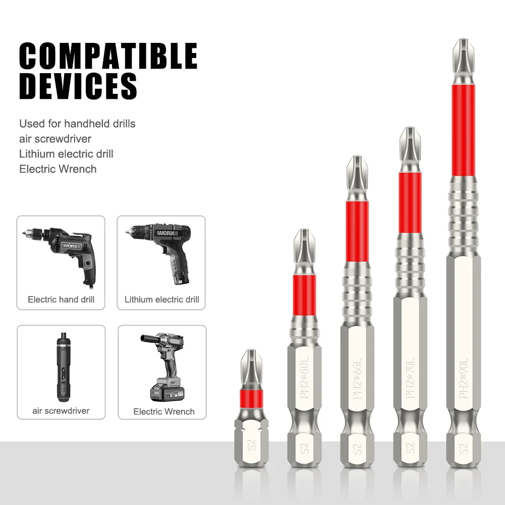 PH2 Cross Magnetic Screwdriver Bit S2 Steel High Torque Anti Slip Structure With 1/4