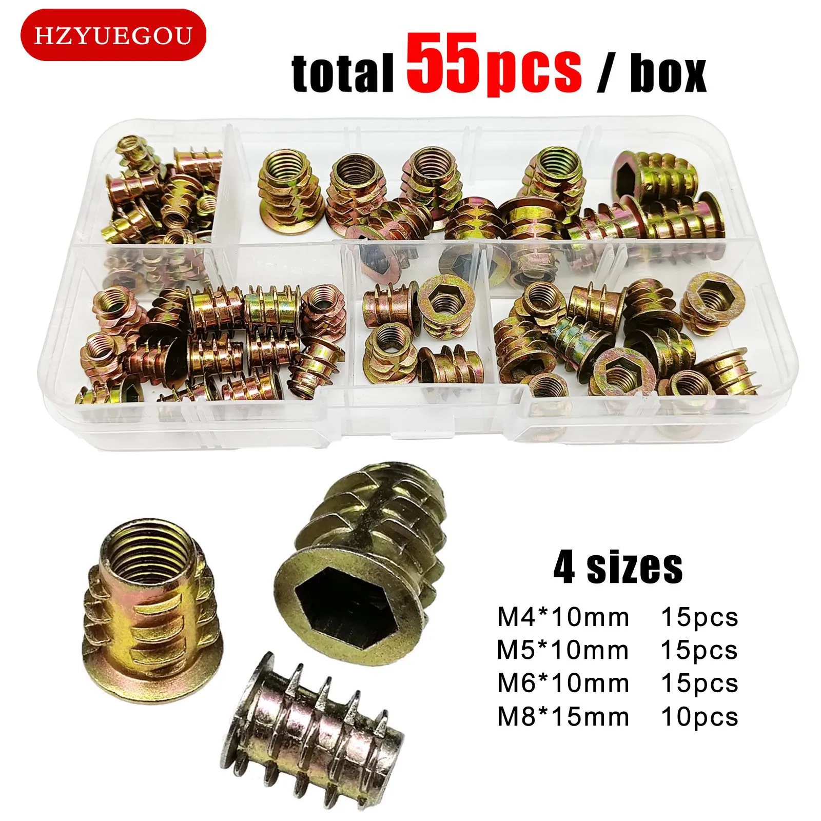 165/75/55pcs závitové vložit ořech e-nut M4 M5 M6 M8 sada souprava pro dřevo nábytek postel skříň stůl vložené šestihranná šestiúhelník nástrčkový hlava