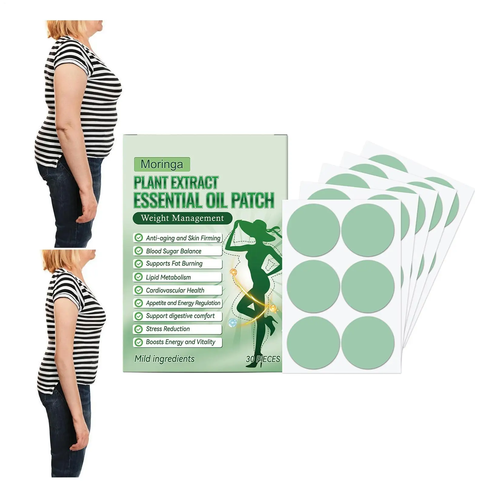 Belly Patch 30 Piece Natural Breathable Belly Sticker Slimming Tummy Patch for Girls Women Men Firming Moisturizing Weight Loss