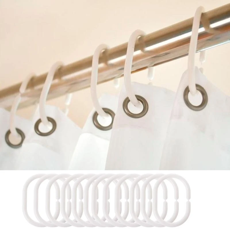 12pcs Shower Curtain Hook Hanger Plastic Rings Bath Drape Loop Clasp Accessories high quality，Portable Curtain Rings Hook Acces