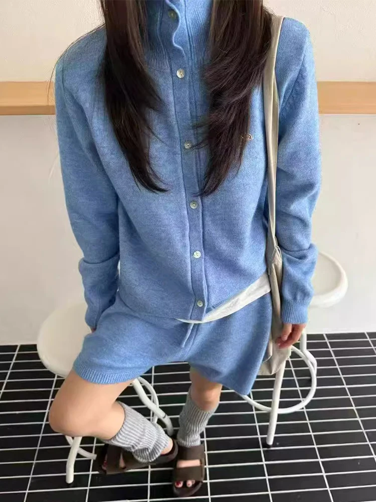 

Шикарный осенний новый винтажный вязаный свитер с высоким воротником, пальто, женский повседневный комплект с высокой талией, теплый комплект для поездок на работу Sle Faionable