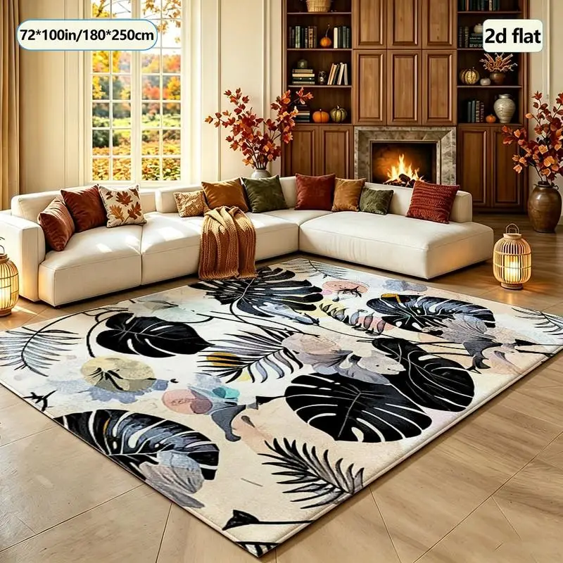 Vintage Tropical Monstera Leaf Carpet Flooring Nature Art Home Decoration Living Room Bedroom Floor Area Rug view 3