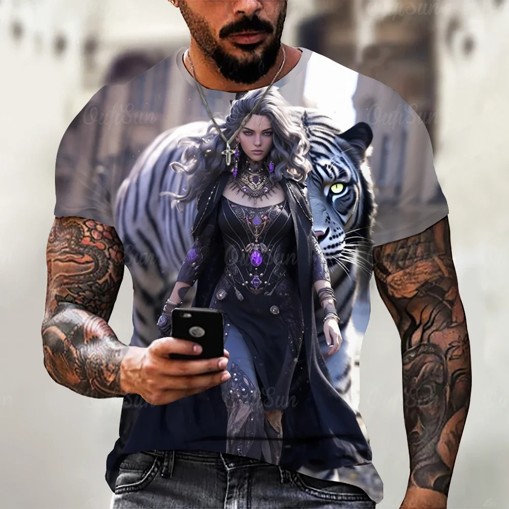 Popular Men's Fierce Tiger Animal 3D Printed T-shirt Summer Men's Mighty O Collar Loose Short Sleeve T-shirt Clothing