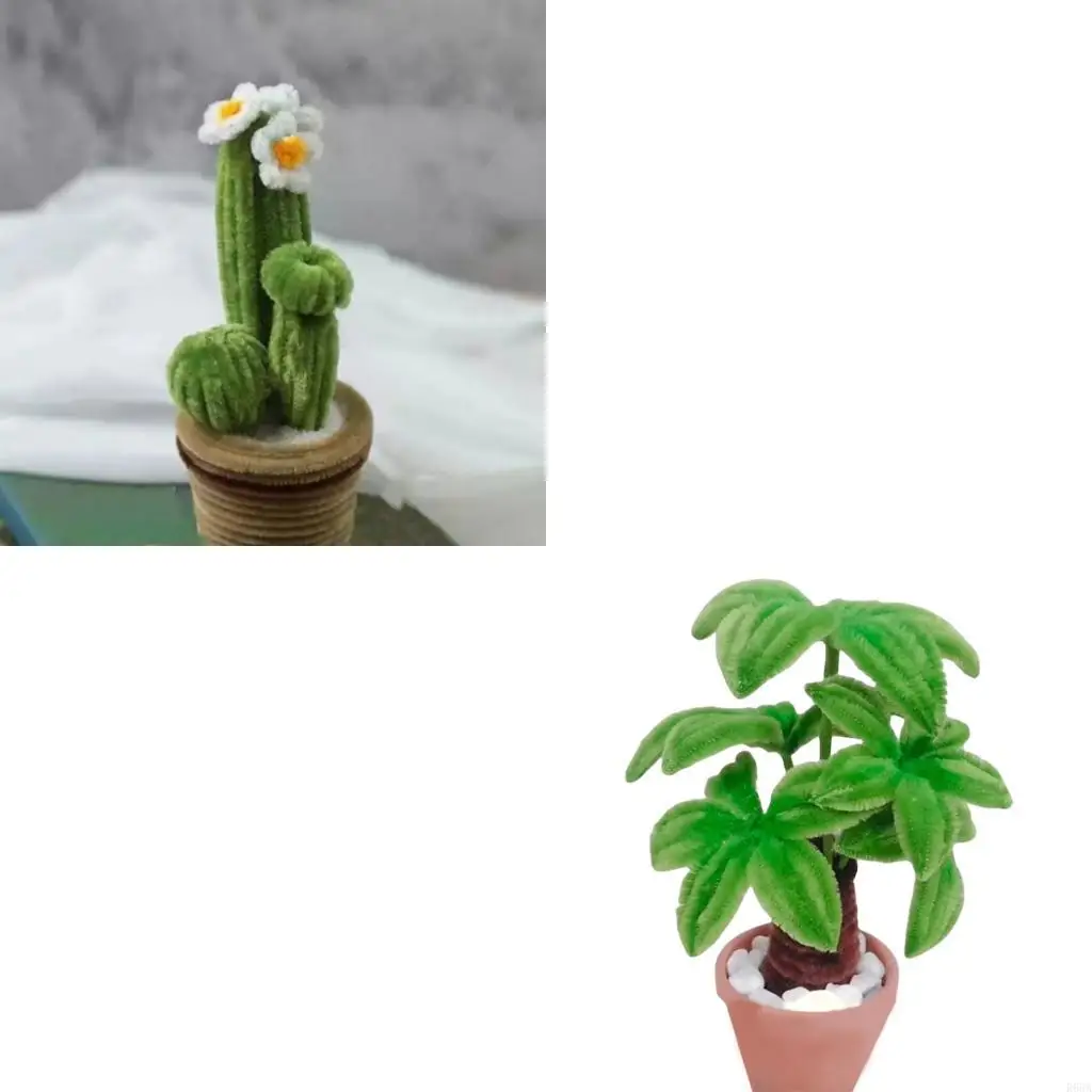 

R66A Handmade Plush Stems Potted Plant Supplies for Wedding Table Centerpieces Home Decoration Birthday Present