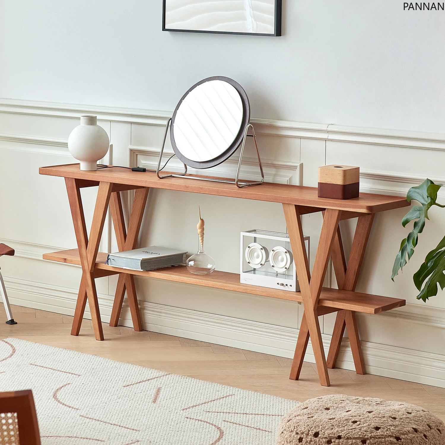 

Solid wood storage side shelves, cherry wood living room floor-to-ceiling second-hand ins porch display shelf