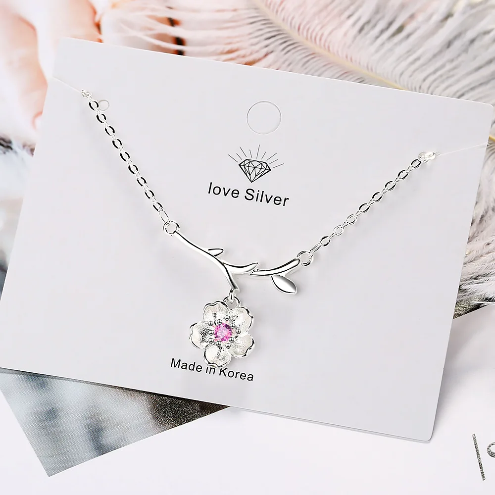 

925 Sterling Silver Plum Blossom Branch Crystal Necklaces For Women Wedding Jewelry Wholesale Female Everything