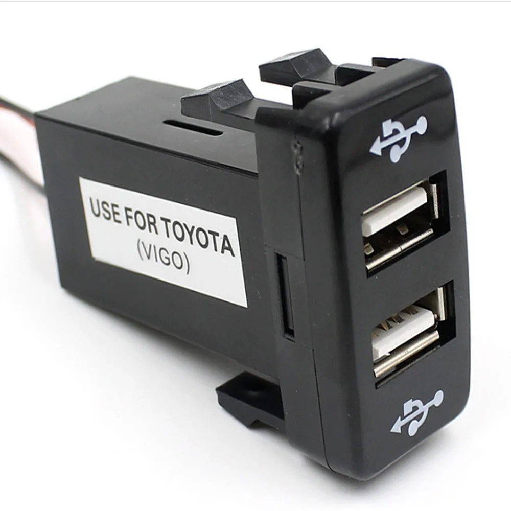 For Toyota USB Car Phone Charger Dual 5V Double Car Charger Installation Reserved Hole Position With LED Connector