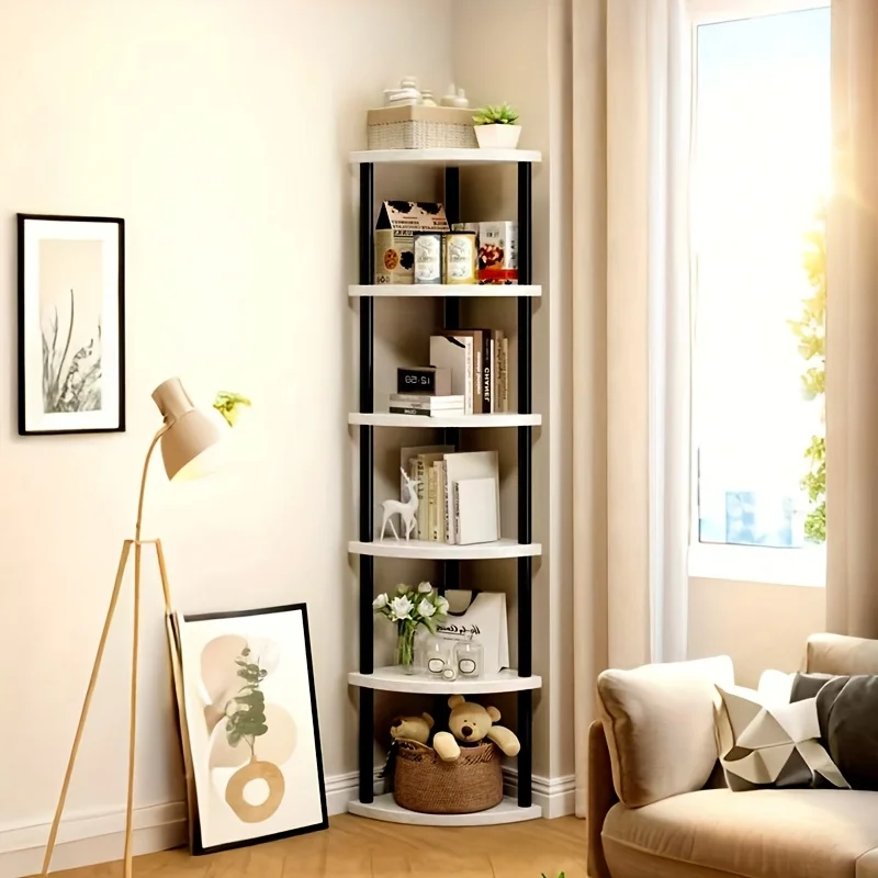 3/4/5/6-tier modern minimalist corner bookshelves, constructed with cork and metal frames, offer strong load-bearing capacity.
