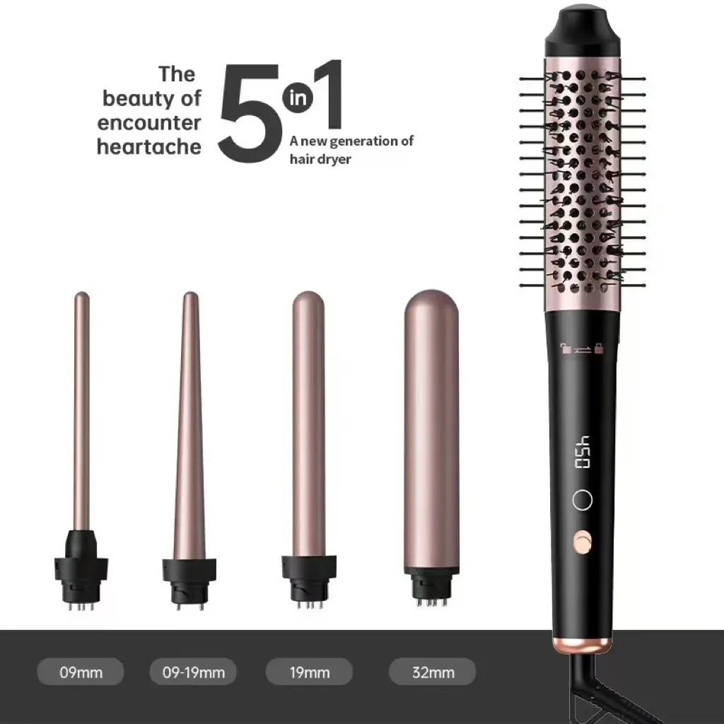 

5 in 1 Curling Iron Set with Thermal Brush and 4 Interchangeable Ceramic Curling Wands (0.5'-1.25'), Instant Heat Up Ha