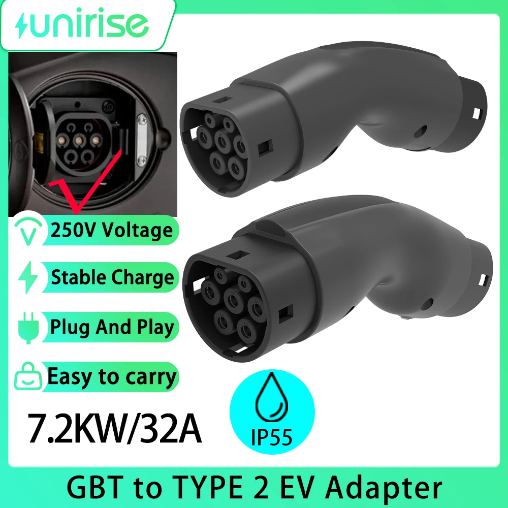

Адаптер Unirise GBT-TYPE 2, разъемы переменного тока, преобразователь 32 А, 7,2 кВт для GB/T 20234 в IEC 62196, стандартное зарядное устройство для электромобилей Type2