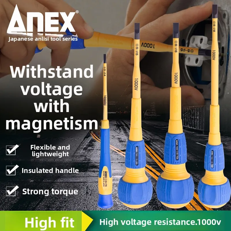 Japan ANEX Imported Screwdriver Insulated Strong Magnetic Professional Electrician Tool  Durable Non-Magnetic view 2