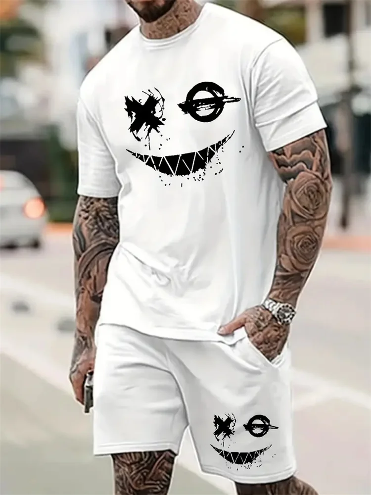 2025 hommes mode T-shirt ensemble short et haut amusant imprimé vêtements de sport deux pièces ensemble été surdimensionné hommes décontracté Hip Hop Street Wear M-3