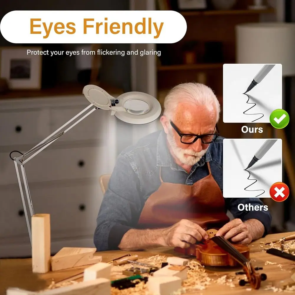 Lupa iluminada 10X com braçadeira ajustável e suporte para trabalho detalhado